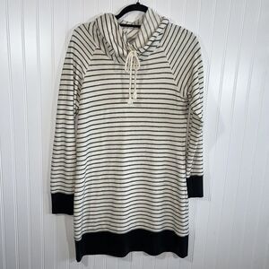 Red 23 Long Sleeve Striped Dress With Textures Hem - Cowl Drawstring Neck Size M